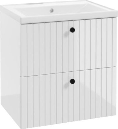 Deftrans Szafka łazienkowa z umywalką ryflowana 60 cm biały połysk lamele Rietti