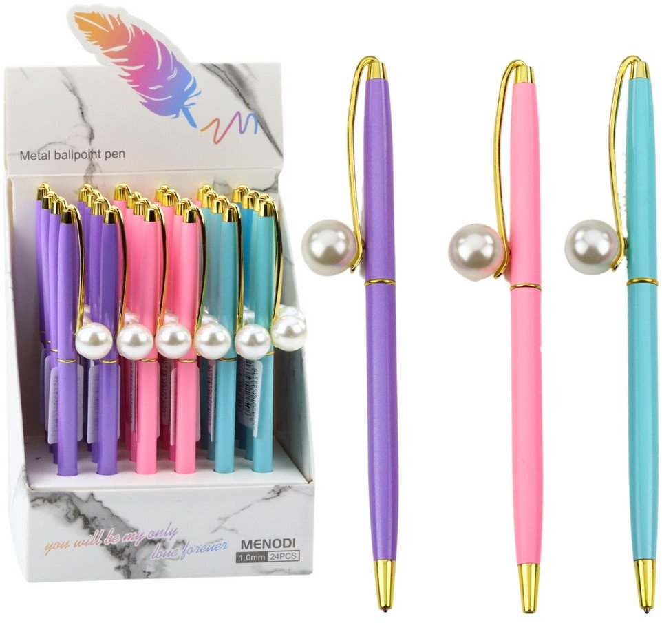 Długopis Metalowy Automatyczny Perła Niebieski Tusz 1.0mm Mix LEAN