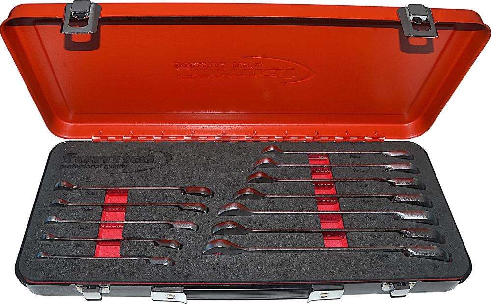 Zestaw kluczy z grzechotką dwukierunkową 8-19mm 12-częściowy w metalowej walizce FORMAT