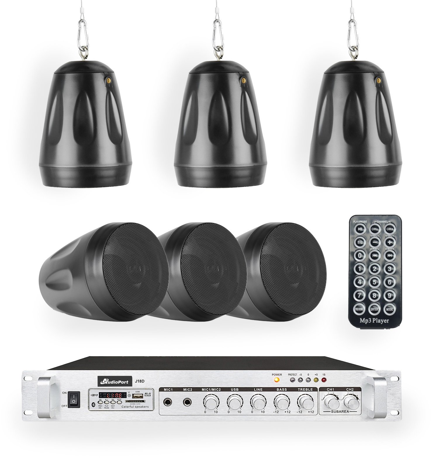 Zestaw czarnych głośników wiszących 6 x 5.5" AW32-B ze wzmacniaczem one size