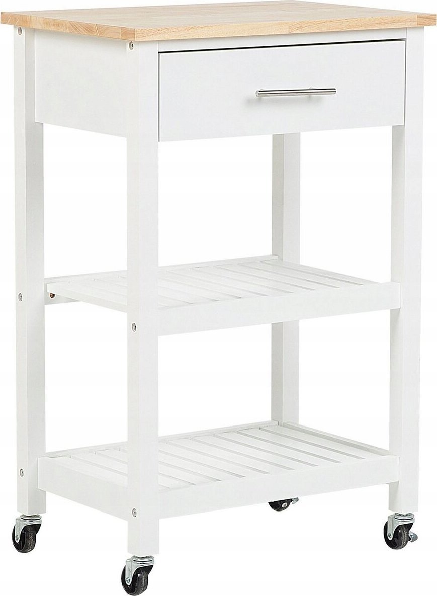 Beliani Drewniany wózek kuchenny z szufladą biały HIUMA!