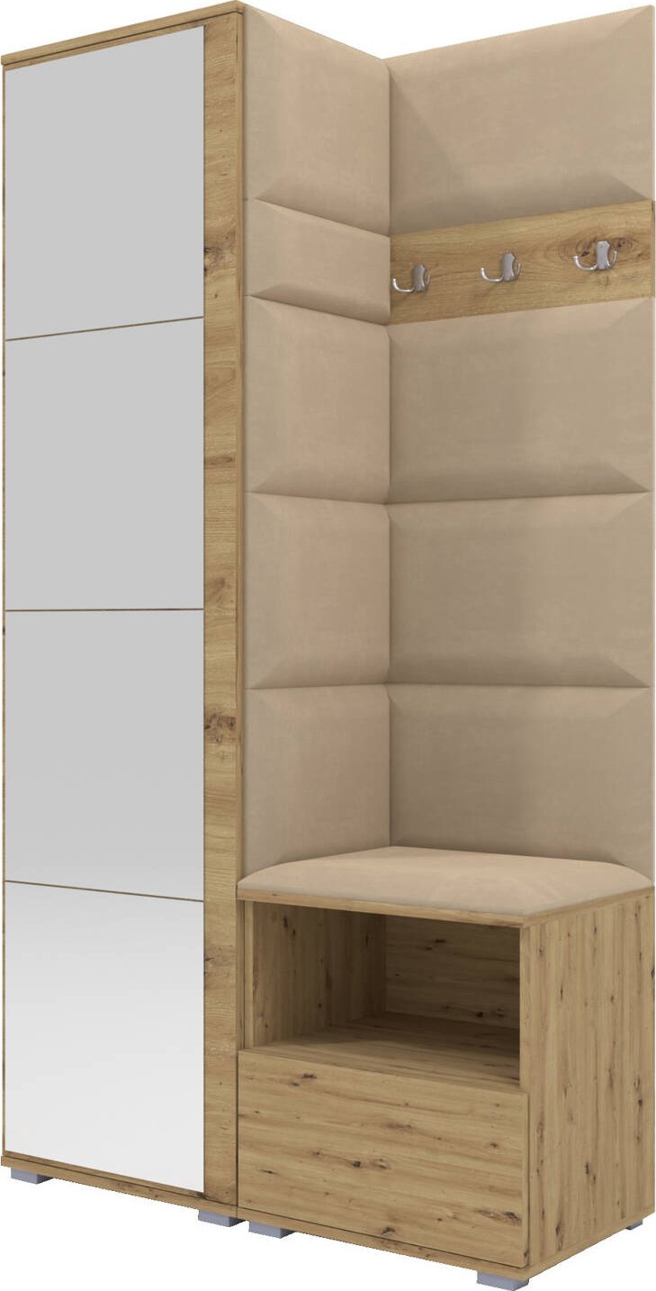 Ravio Tapicerowana garderoba Nela I z lustrem - kolor dąb artisan + tkanina Trinity 04