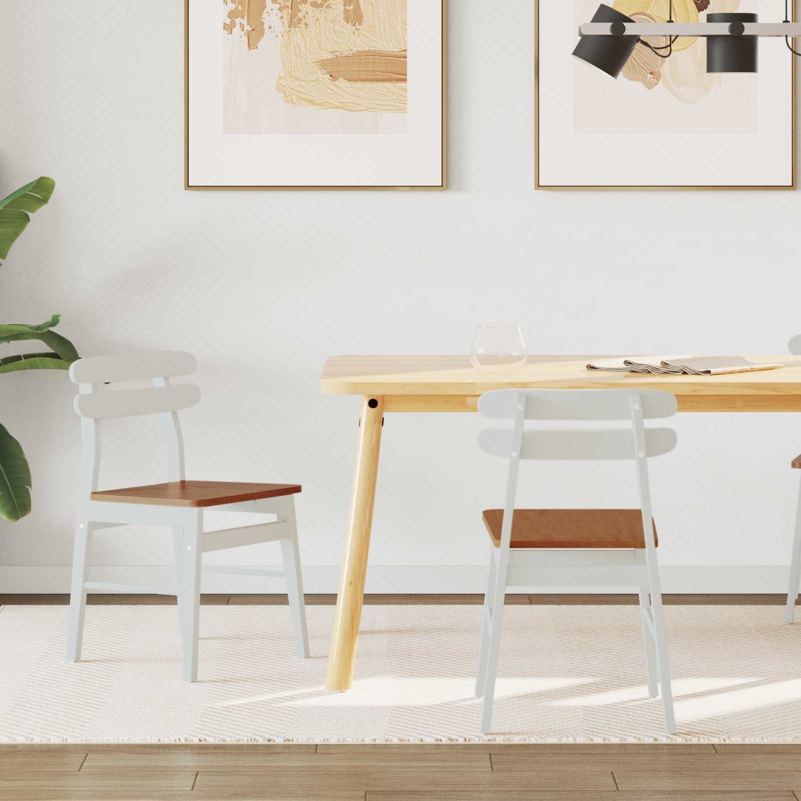 vidaXL Krzesło jadalniane 2 pcs Biały i naturalny Drewno kauczukowe