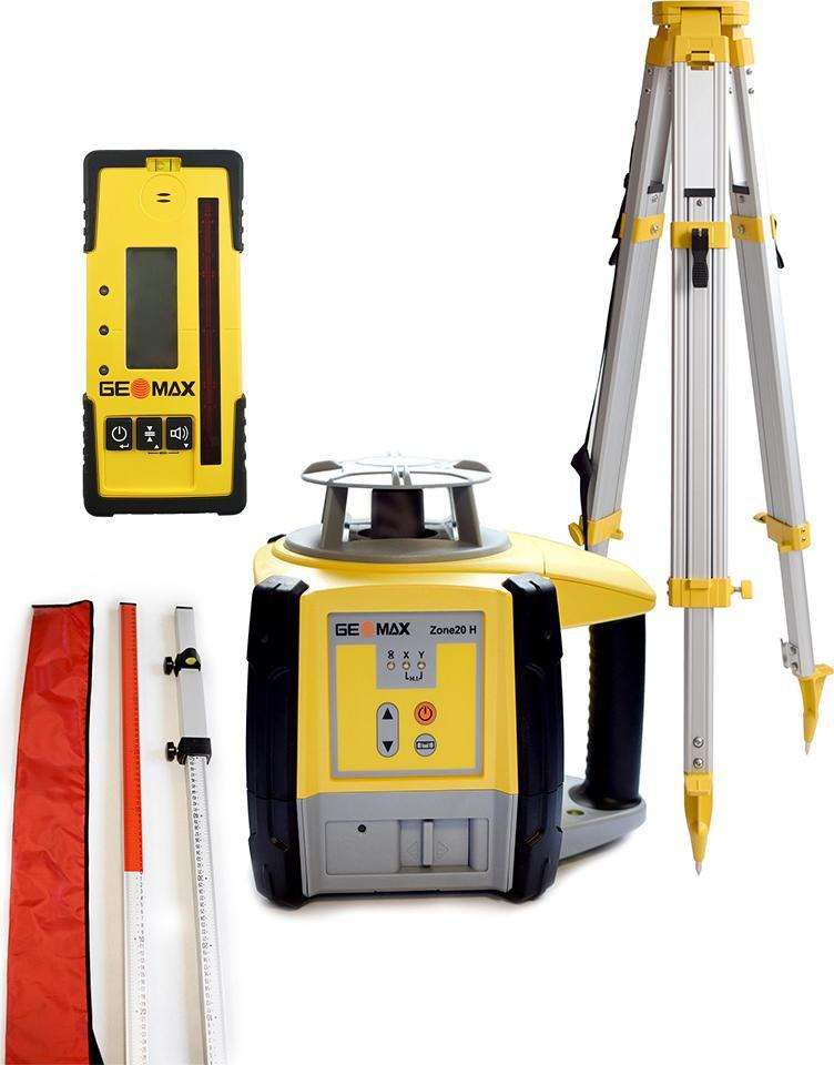 GeoMax Niwelator laserowy GeoMax Zone 20H z odbiornikiem GeoMax ZRP105 Pro oraz łatą laserową i statywem aluminiowym