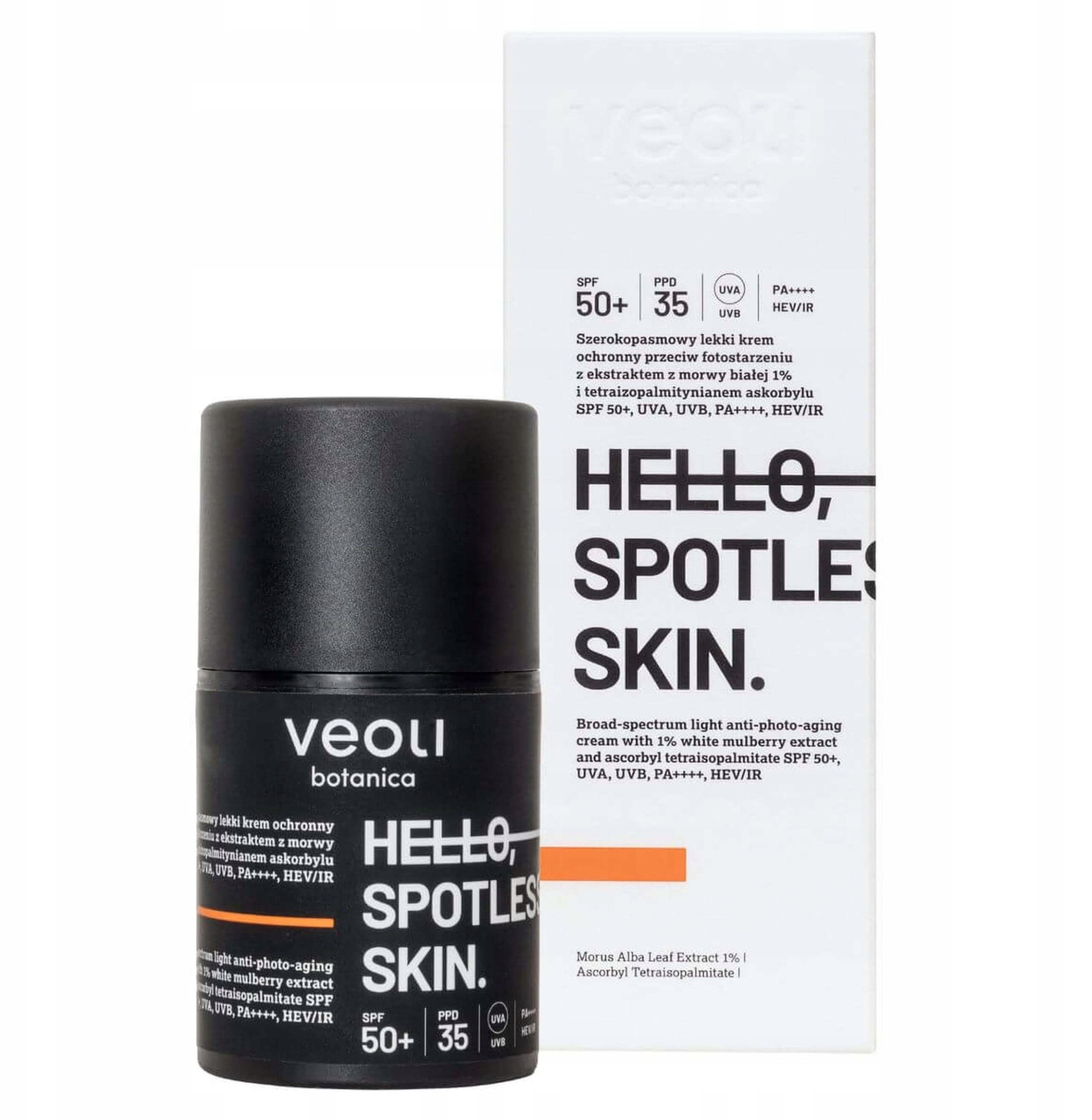 VEOLI BOTANICA_Hello Spotless Skin szerokopasmowy lekki krem ochronny przeciw fotostarzeniu z ekstraktem z Morwy Białej 1% i Tetraizopalmitynianem Ask
