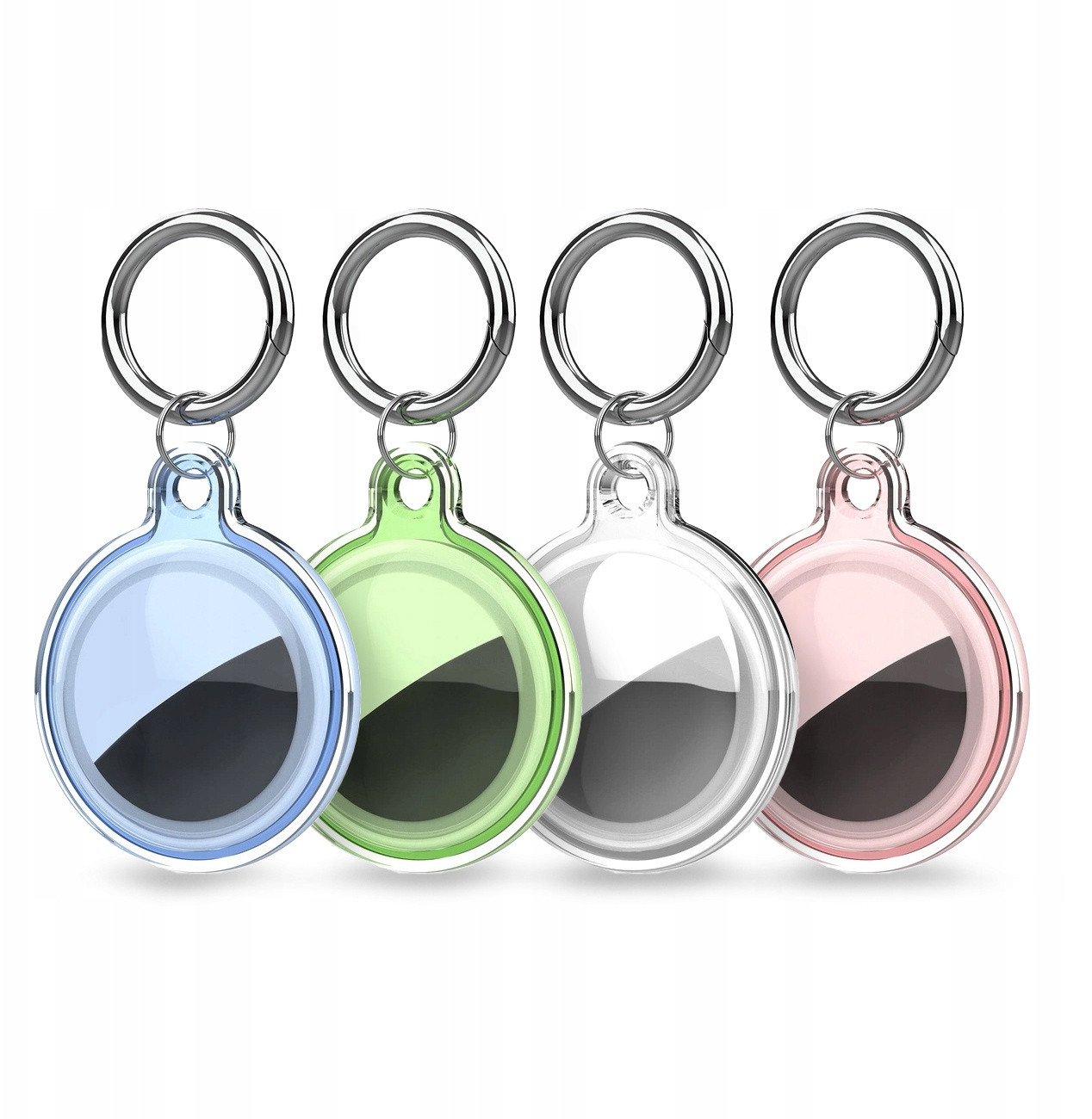 Etui na Apple AirTag wodoodporne - transparentne, zielone, niebieskie, różowe - 4 sztuki