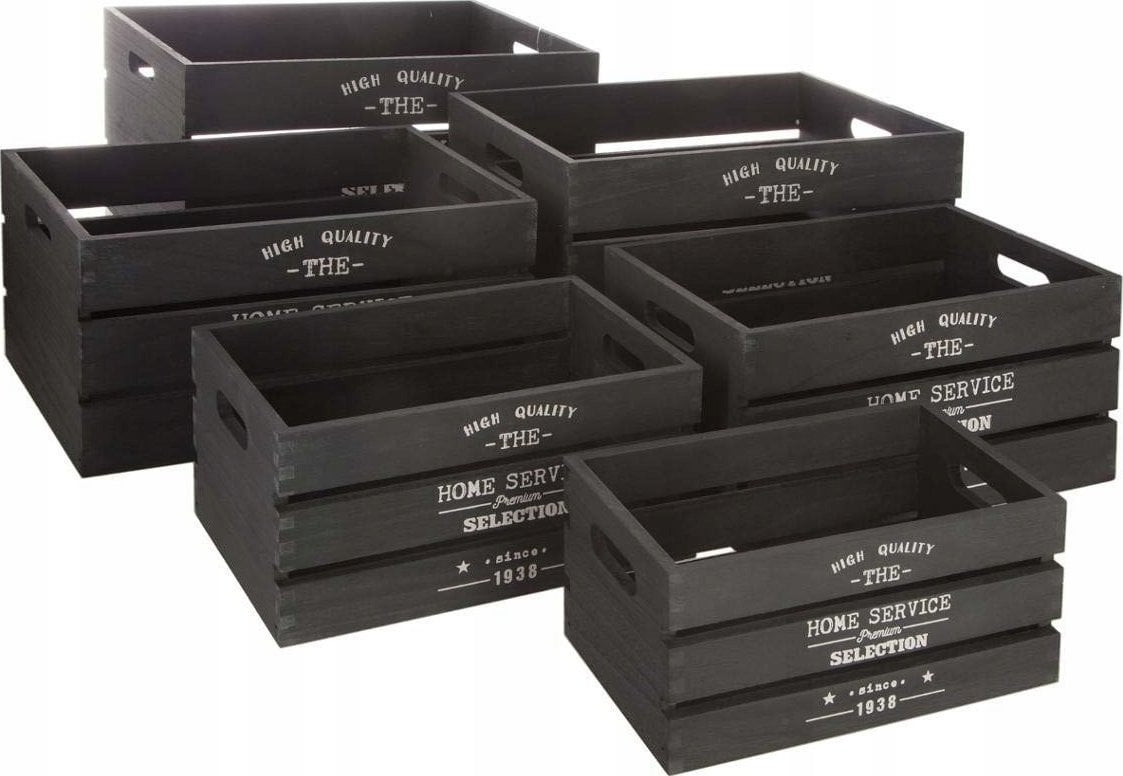 Atmosphera Zestaw 6 skrzynek dekoracyjnych do przechowywania, kolor czarny