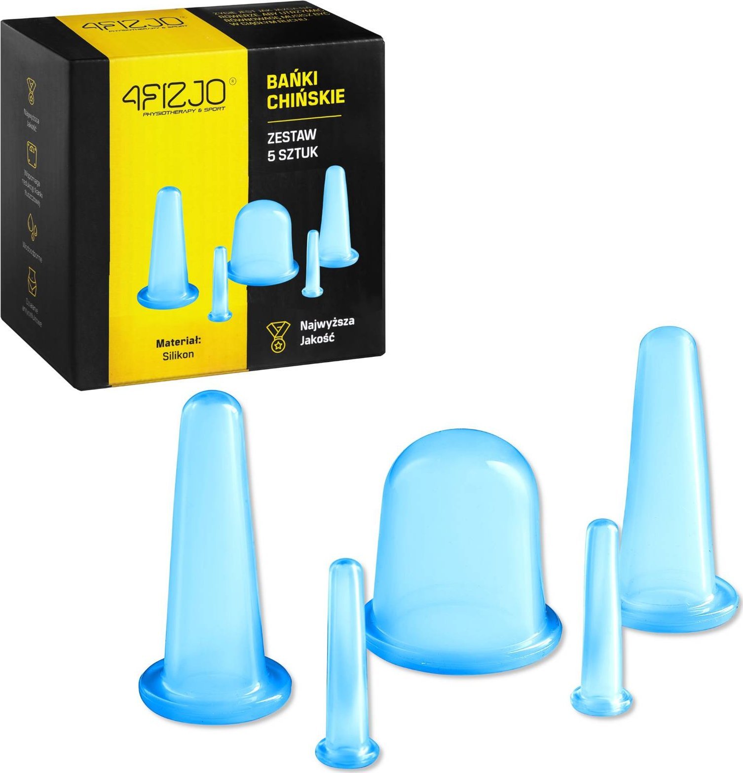 4fizjo Bańki chińskie silikonowe 5szt. do twarzy i dekoltu niebieskie