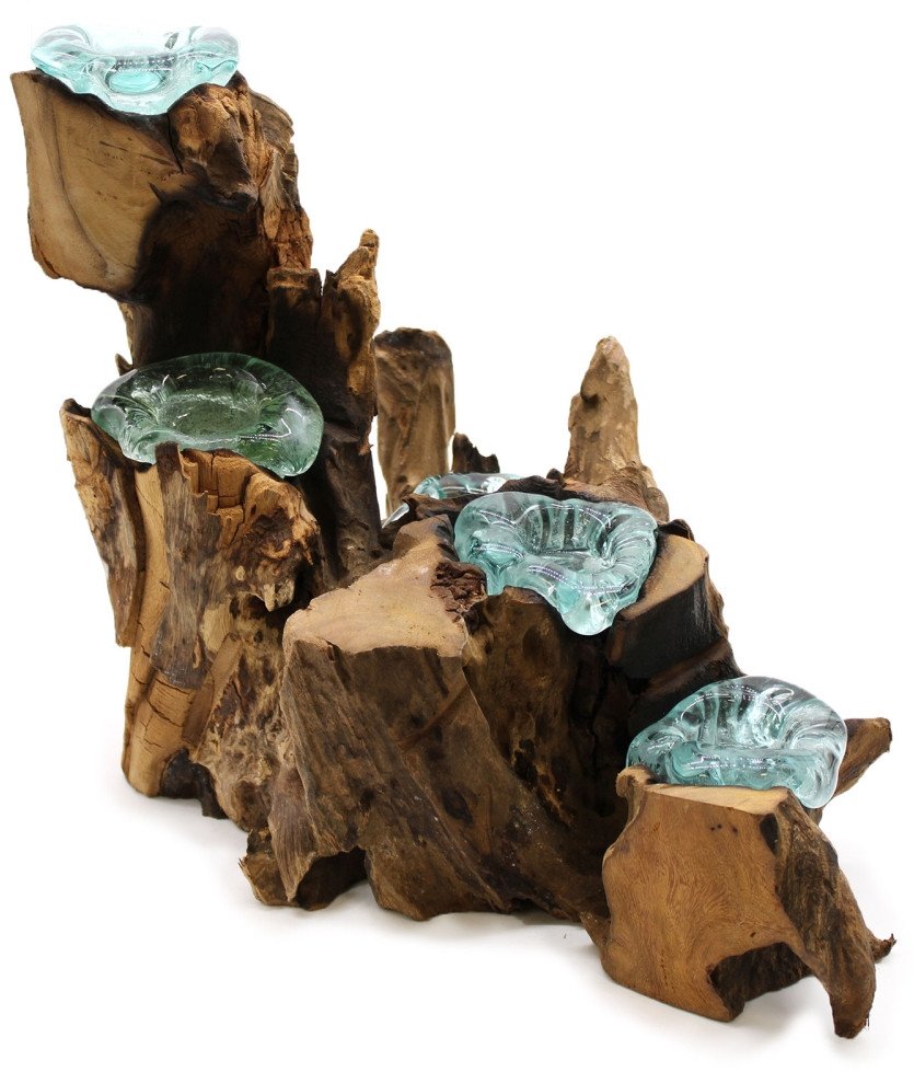 Szklany Świecznik Wtopiony w Drewno - 5 Świec