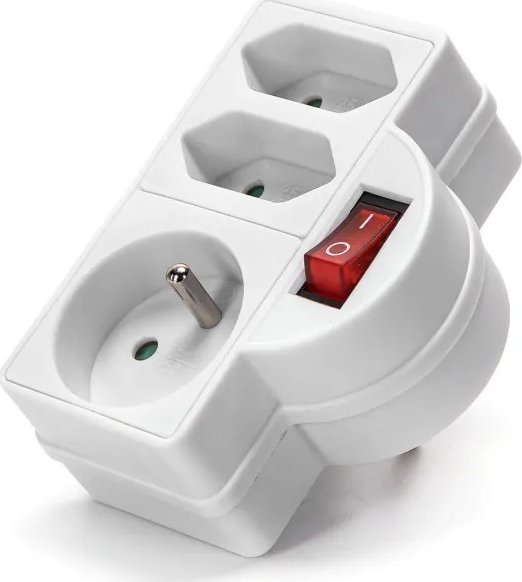 Aigostar Francuski adapter trójdrożny z wyłącznikiem 2*16A + 1*2,5A biały Francuski adapter trójdrożny z wyłącznikiem 2*16A + 1*2,5A biały