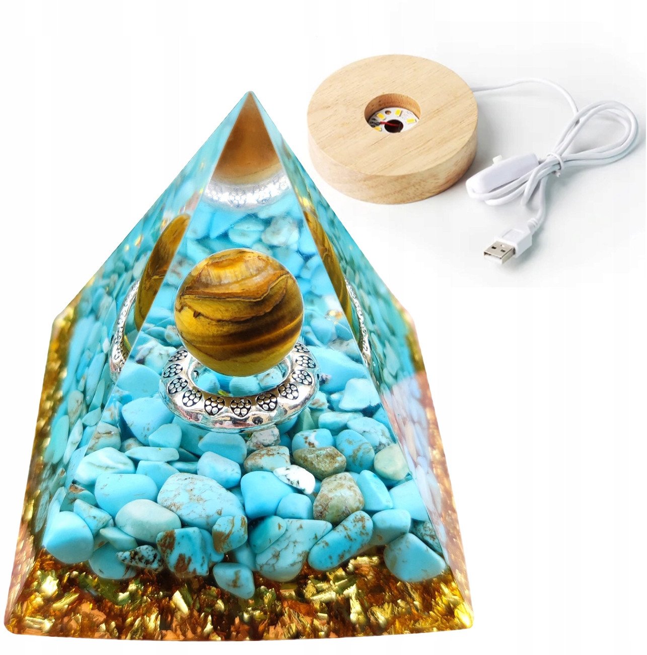 Piramida ORGONIT +LED Lampka PODSTAWA 5cm KRYSZTAŁ KAMIENIE AMULET 5cm HX11