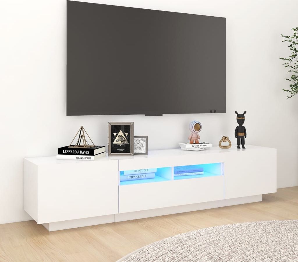 vidaXL Szafka TV z oświetleniem LED, biała, 180x35x40 cm