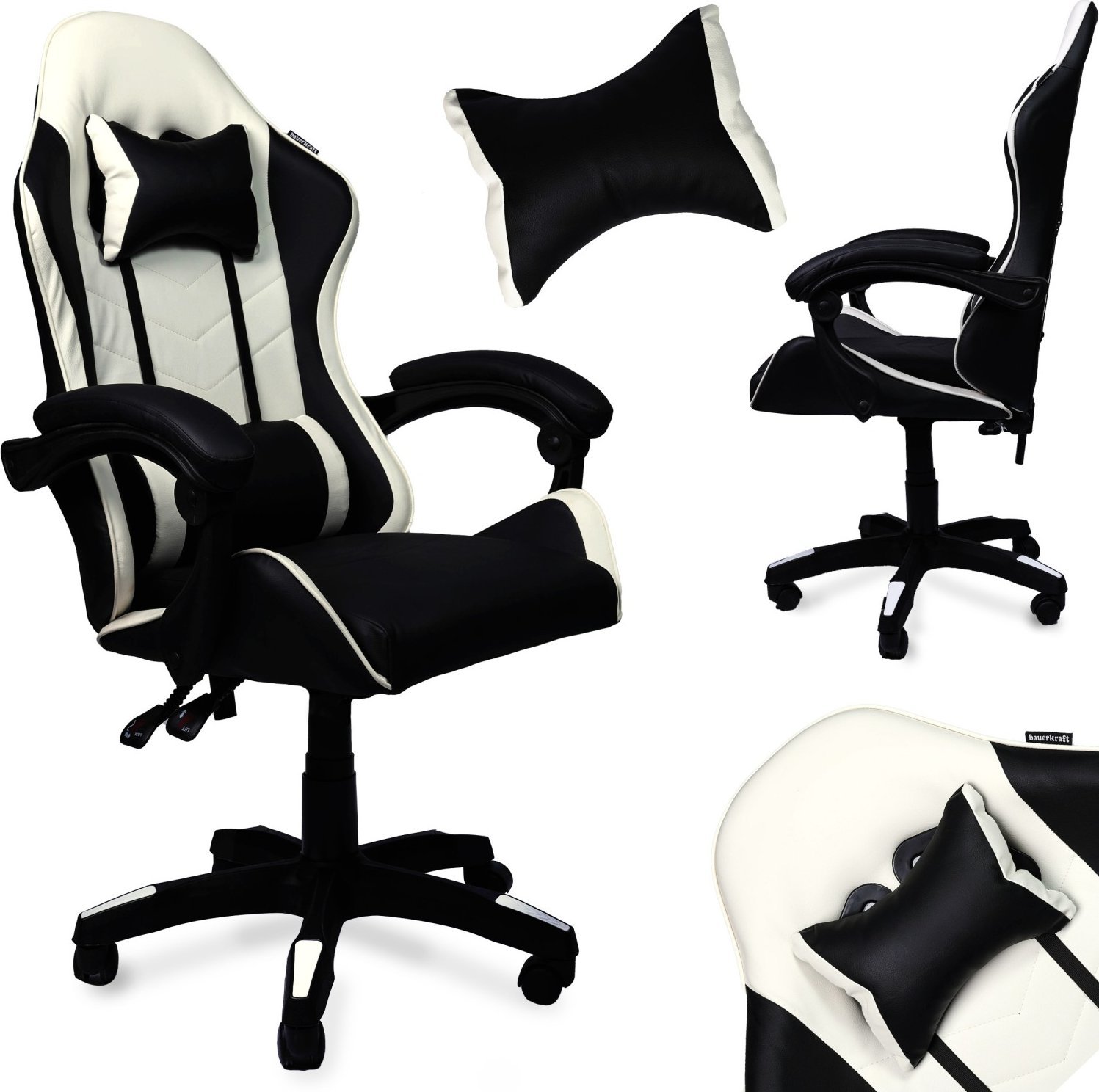 Fotel Bauerkraft Fotel gamingowy krzesło obrotowe czarno-biały