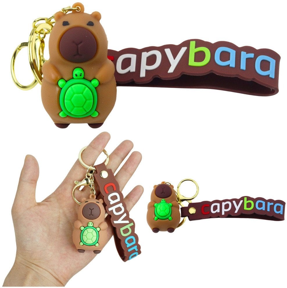 Brelok Figurka Kapibara Z Żółwiem Zawieszka Karabińczyk Kółko