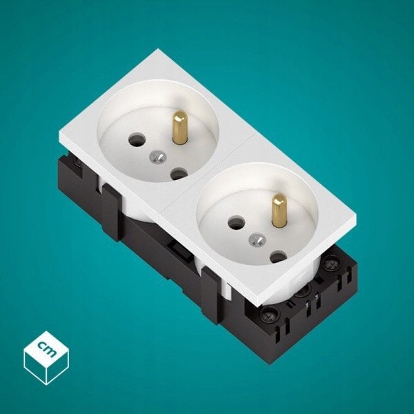 Gniazdo podwójne z uziemieniem i blokadą białe 333528 AKS