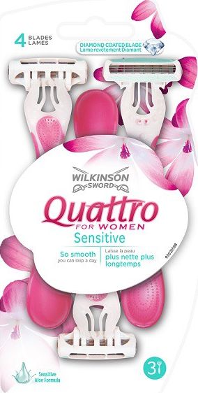 Wilkinson Sword MASZYNKI JEDNOCZĘŚCIOWE QUATTRO FOR WOMEN SENSITIVE /3 szt.