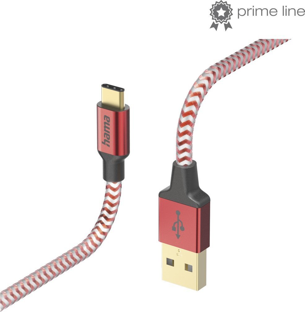 Kabel USB Hama USB-A - USB-C 1.5 m Czerwono-biało-niebieski (002015590000)