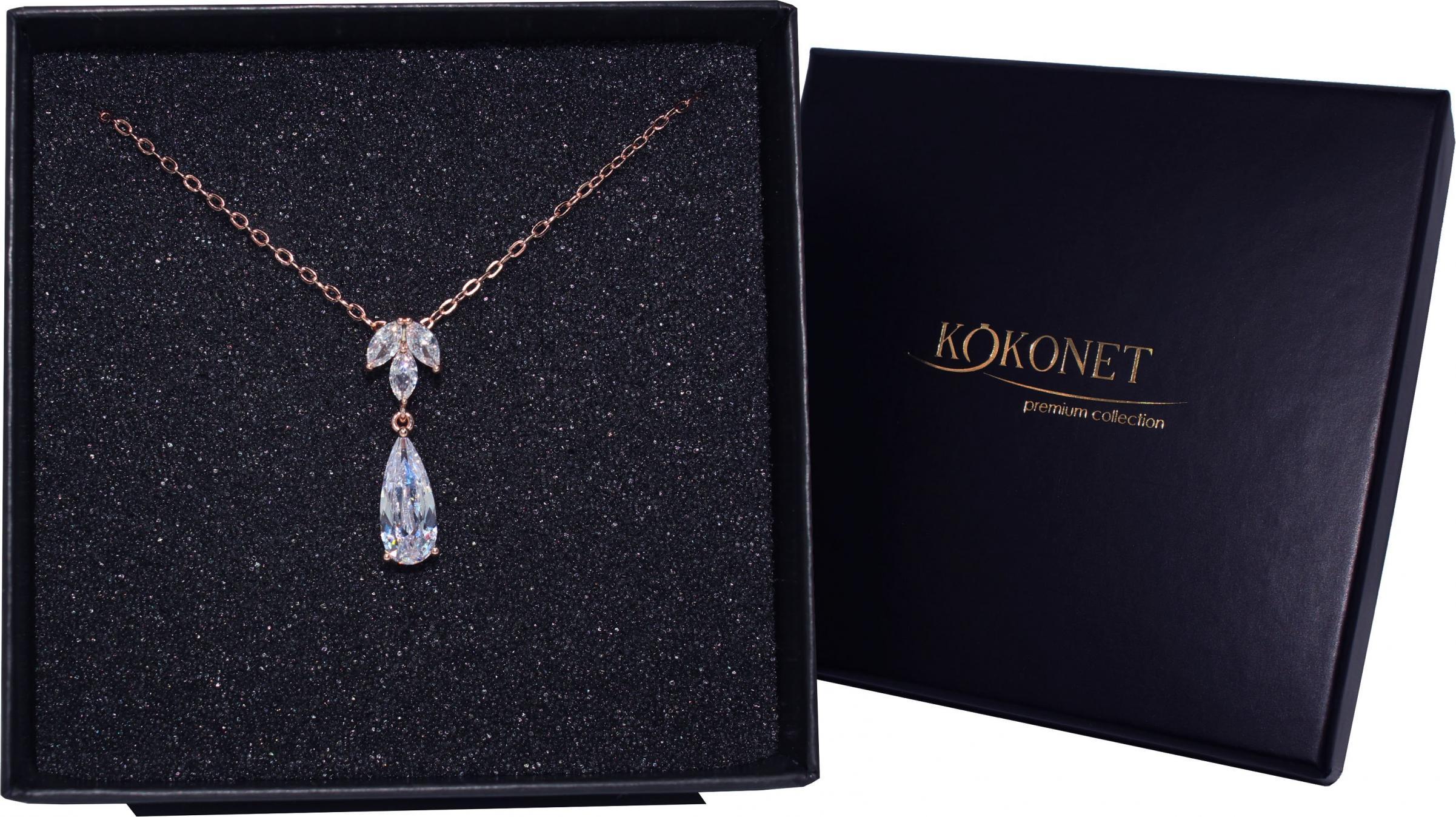 KOKONET Naszyjnik ślubny ROSE listkami CYRKONIE jakość wow