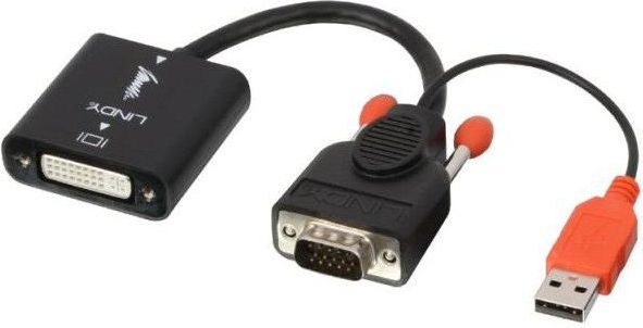 Adapter AV Lindy DVI-I - D-Sub (VGA) + USB-A czarny (38184)