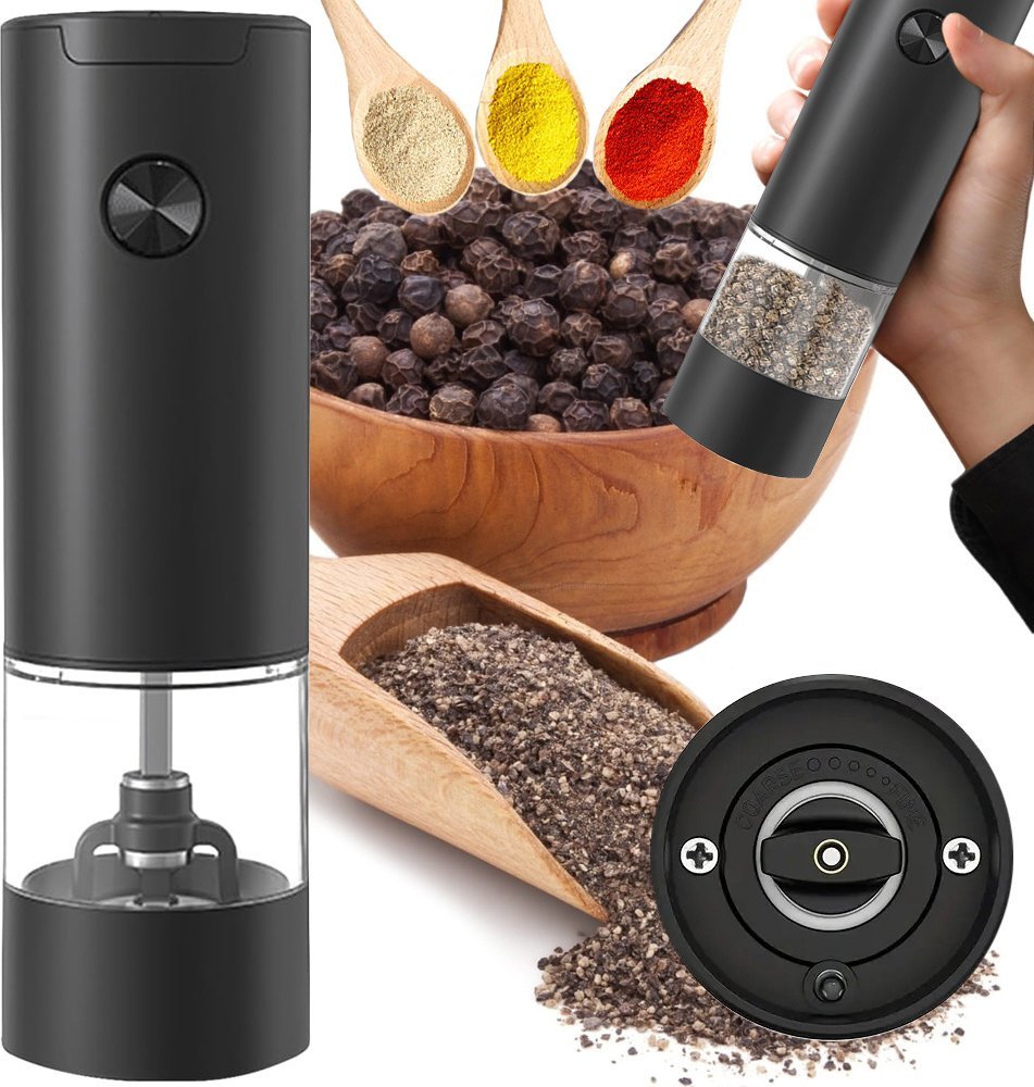 Młynek do przypraw Verk Elektryczny młynek do soli pieprzu przypraw z regulacją regulowana grubość Elektryczny młynek do soli pieprzu przypraw z regul