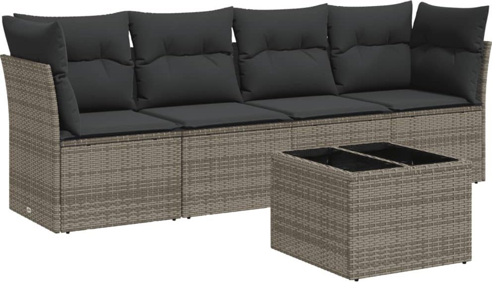 vidaXL 5-częściowy zestaw wypoczynkowy do ogrodu, poduszki, szary rattan PE