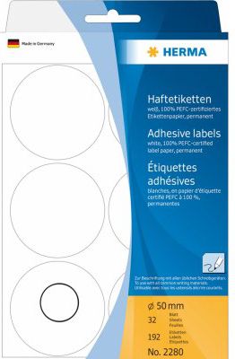 Herma Etykiety okrągłe ø 50mm, biały papier, 192 sztuki (2280)