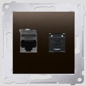 Kontakt-Simon Gniazdo komputerowe SIMON54 podwójne 2xRJ45 kat.6 z przesłoną brąz - D62.01/46