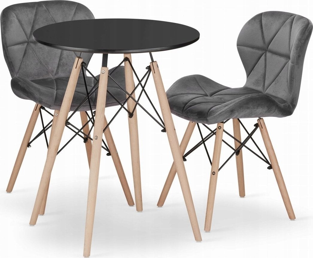 Leobert Zestaw stół okrągły TODI 60 czarny + 2 krzesła LAGO szare