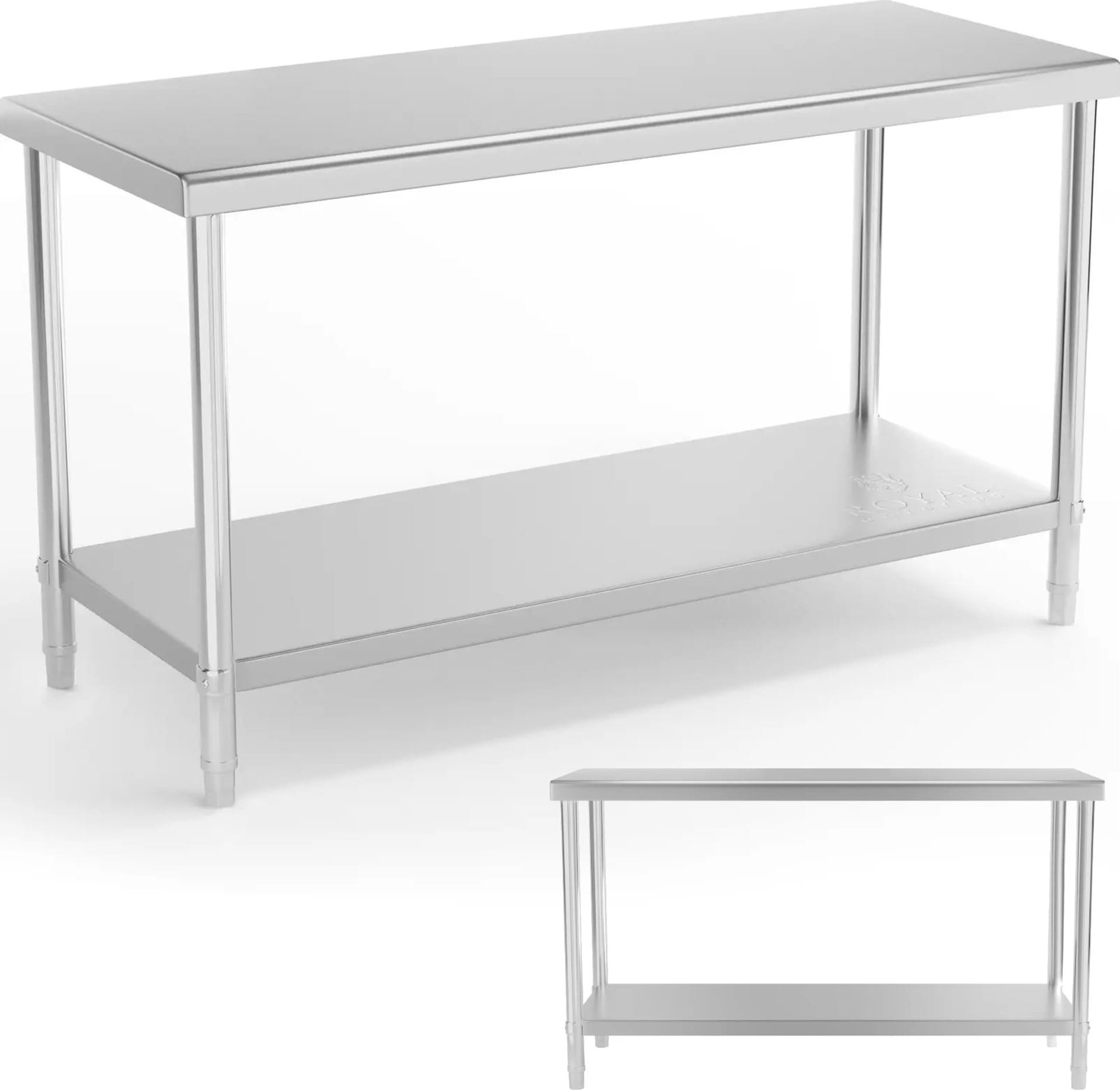 Royal Catering Stół blat roboczy centralny stalowy z półką 150 x 60 cm do 230 kg