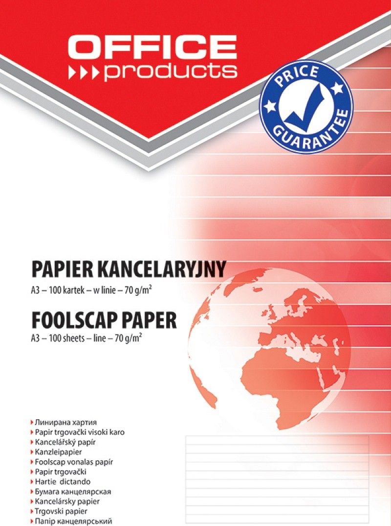 Office Products Papier kancelaryjny OFFICE PRODUCTS, w linie, A3, 100ark.