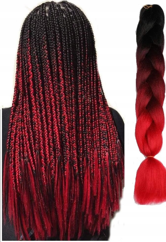 WŁOSY SYNTETYCZNE WARKOCZYKI WARKOCZ CZERWONE CZARNE OMBRE 130CM WA6
