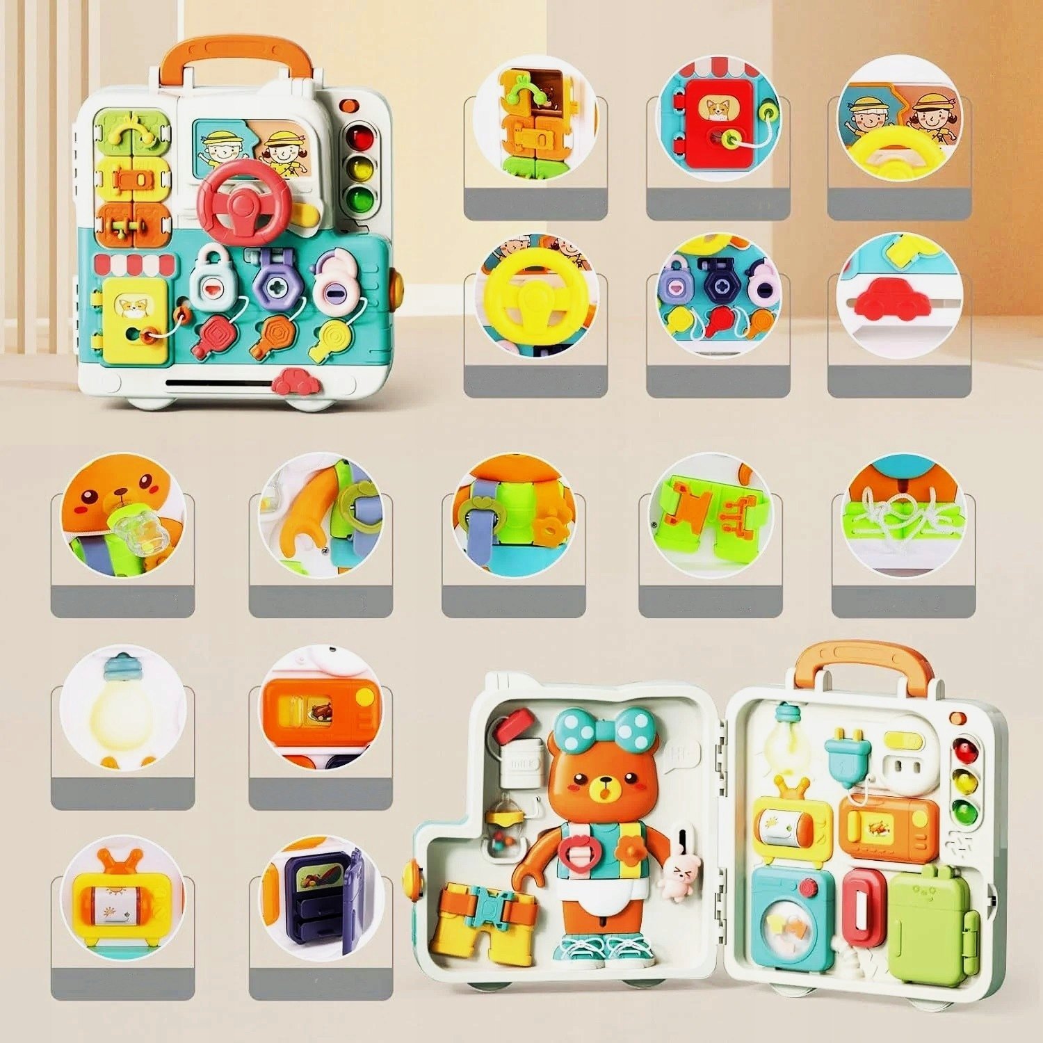 Bounn Tablica sensoryczna miś dla niemowląt światło dźwięk