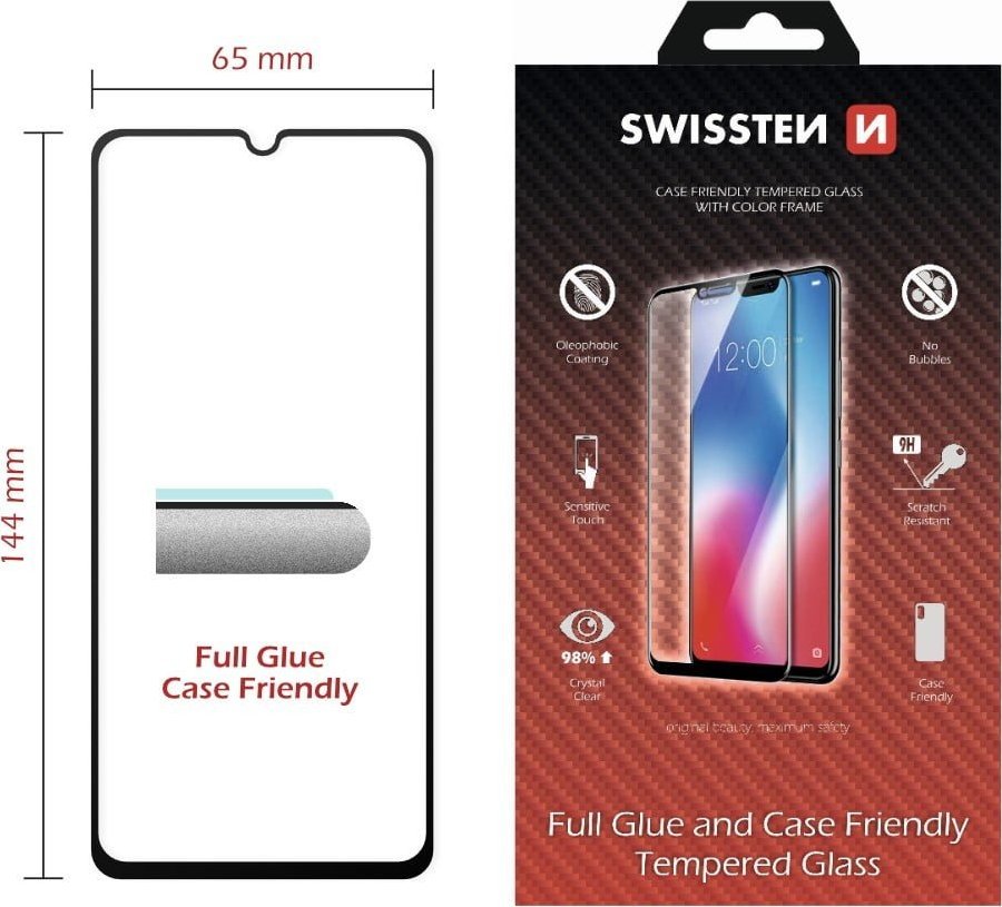Swissten Tempered Glass with Black Edges (Frame & Case Friendly) for iPhone 15