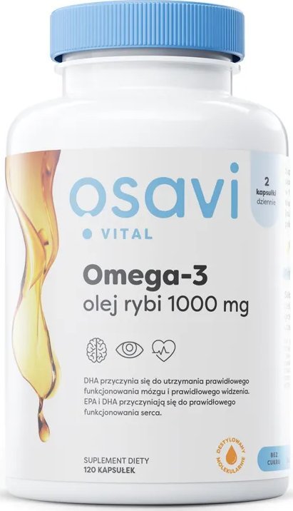 Osavi Osavi - Omega-3 Olej Rybi, 1000mg, Naturalny Smak, 120 kapsułek miękkich