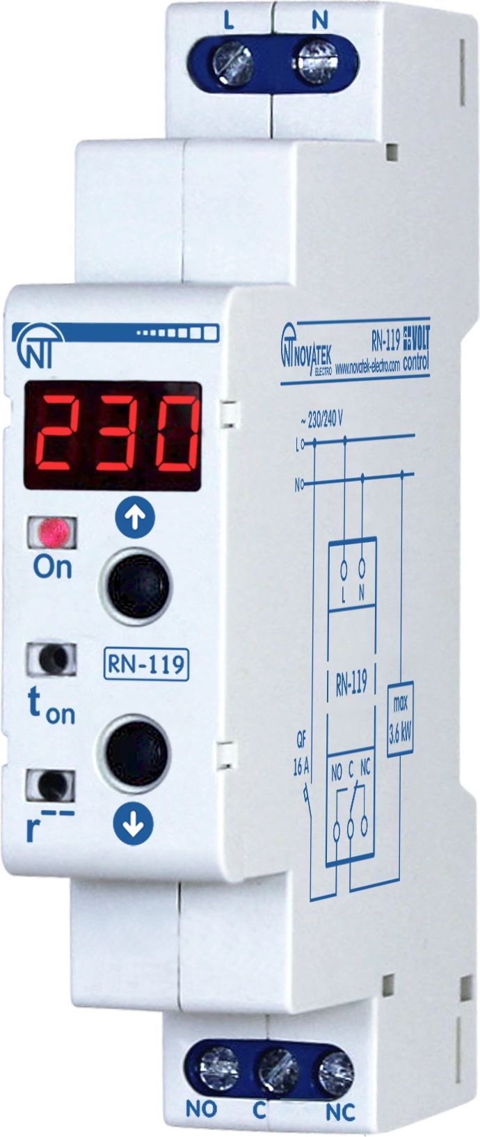 Novatek-Electro Przekaźnik nadzorczy napięcia 1-fazowy 230V 5-900s (RN-119)