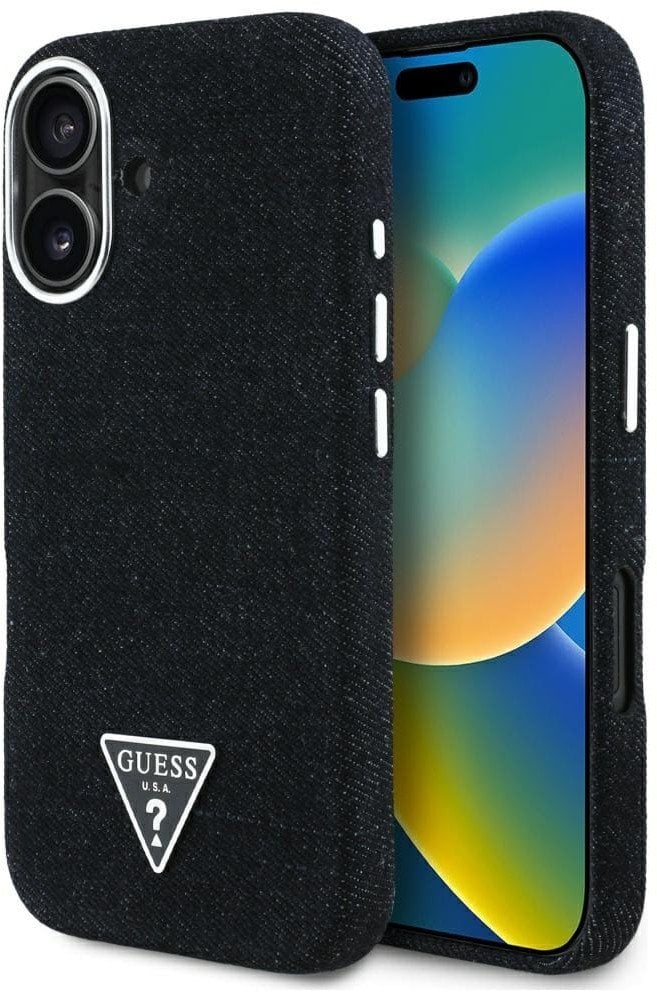 Etui Guess Denim Triangle Logo MagSafe do iPhone 16 czarny