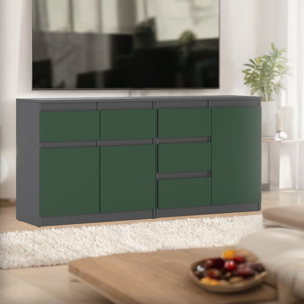 Komoda Pokojowa Szafka Do Salonu 5 Szuflad 160cm Szara Butelkowa Zieleń