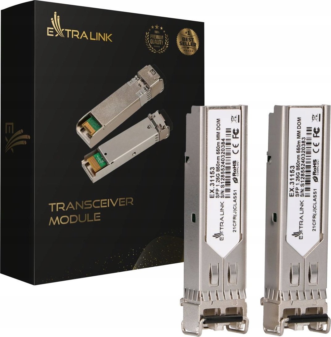 Moduł SFP ExtraLink Extralink SFP 1.25G 2-pack | Moduł SFP | 1,25Gbps, LC/UPC, 850nm, 550m, multi mode, DOM