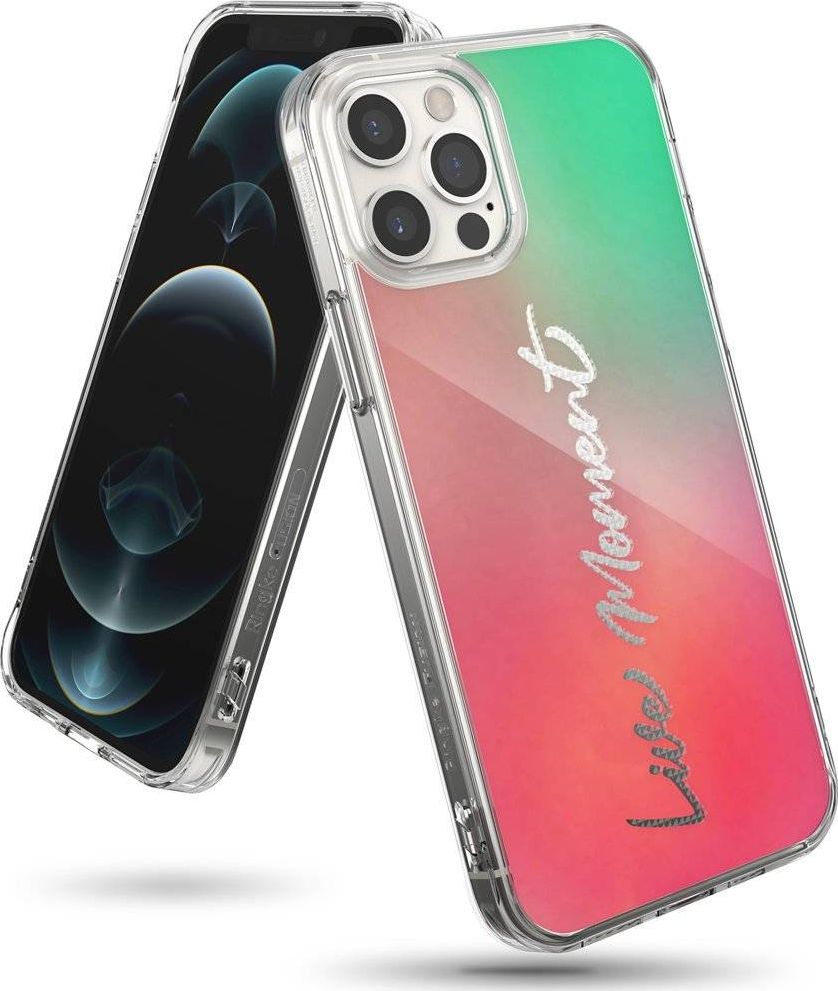Ringke Ringke Fusion Design pancerne etui pokrowiec z żelową ramką iPhone 12 Pro Max różowo-zielony (GNAP0028)