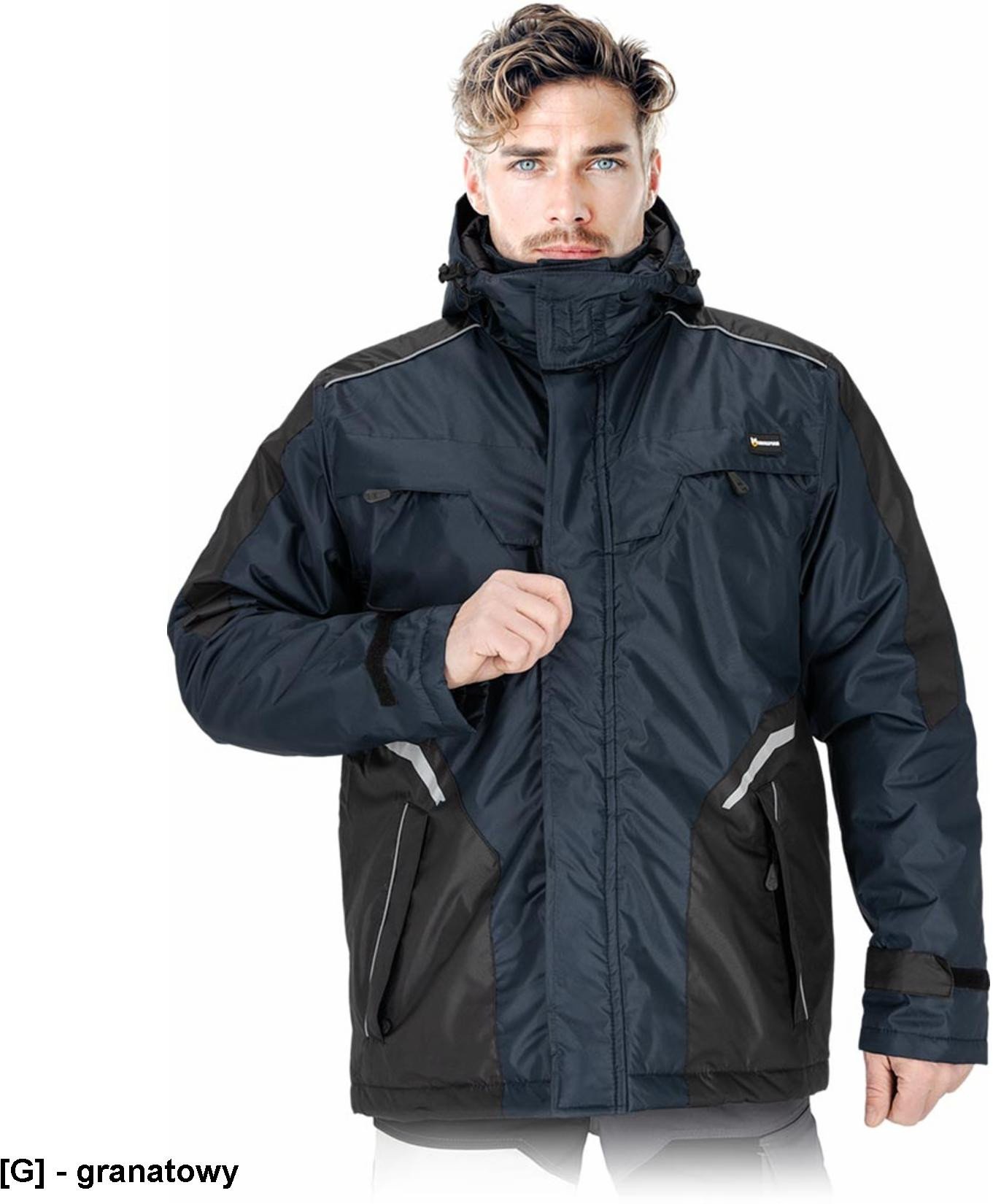 LH-ASTRAL-LJ - Kurtka ochronna ocieplana w wersji przedłużanej męska stójka odsuwany kaptur rękawy zakończone zapięciem na rzep elementy odblaskowe 3X