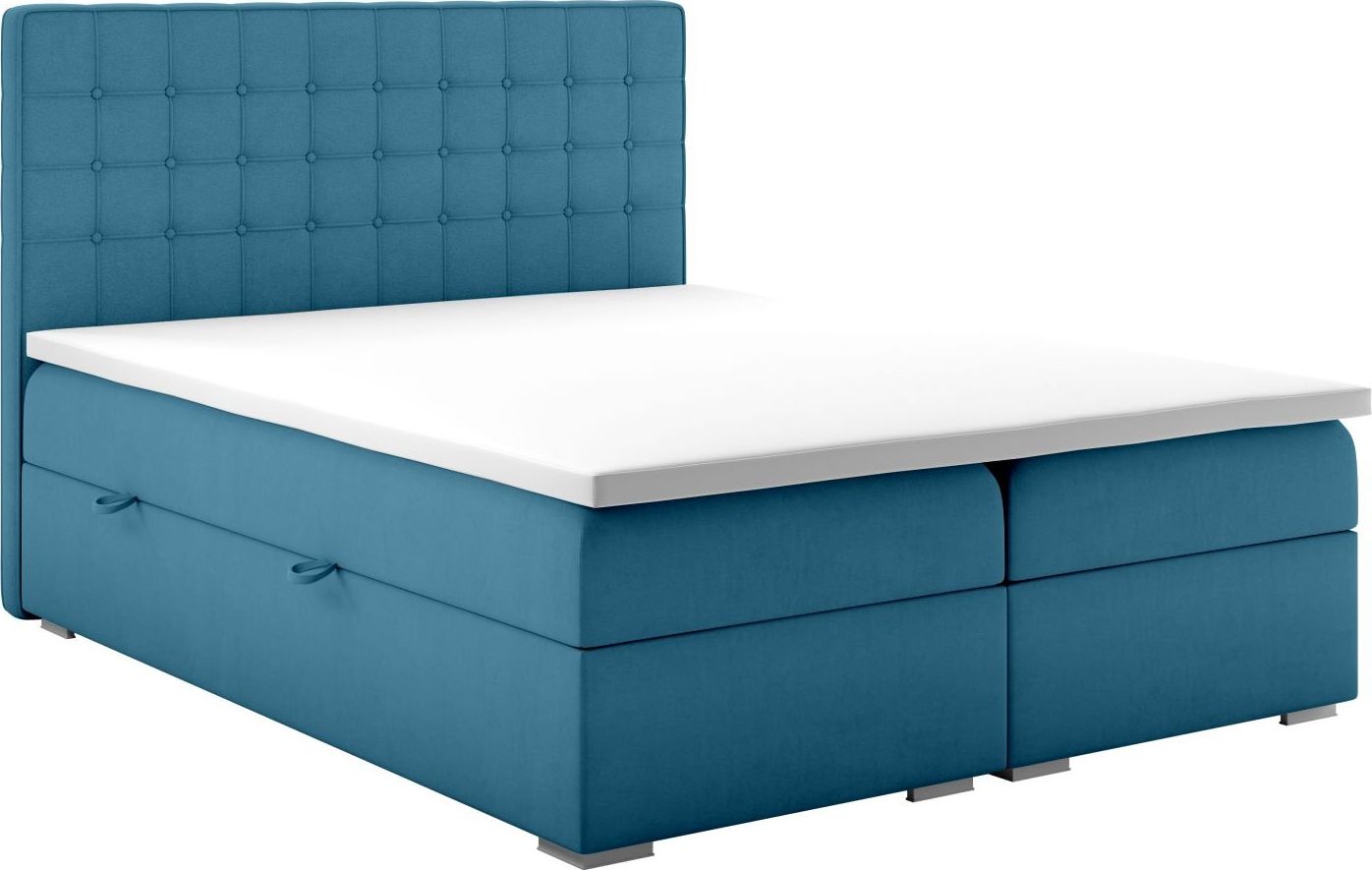 LAVERTO Łóżko kontynentalne REZEN 140x200 ciemno niebieskie velvet z pojemnikiem