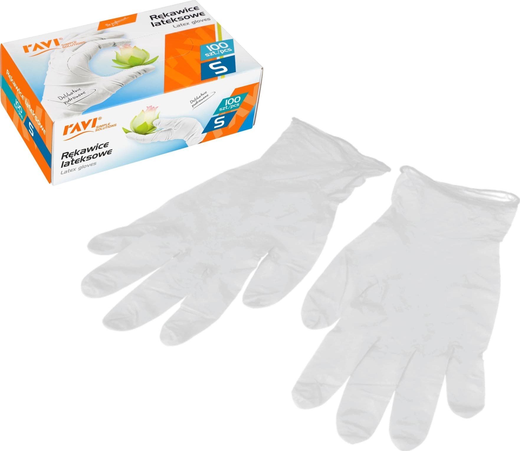 Ravi Rękawice lateksowe pudrowane 100szt S