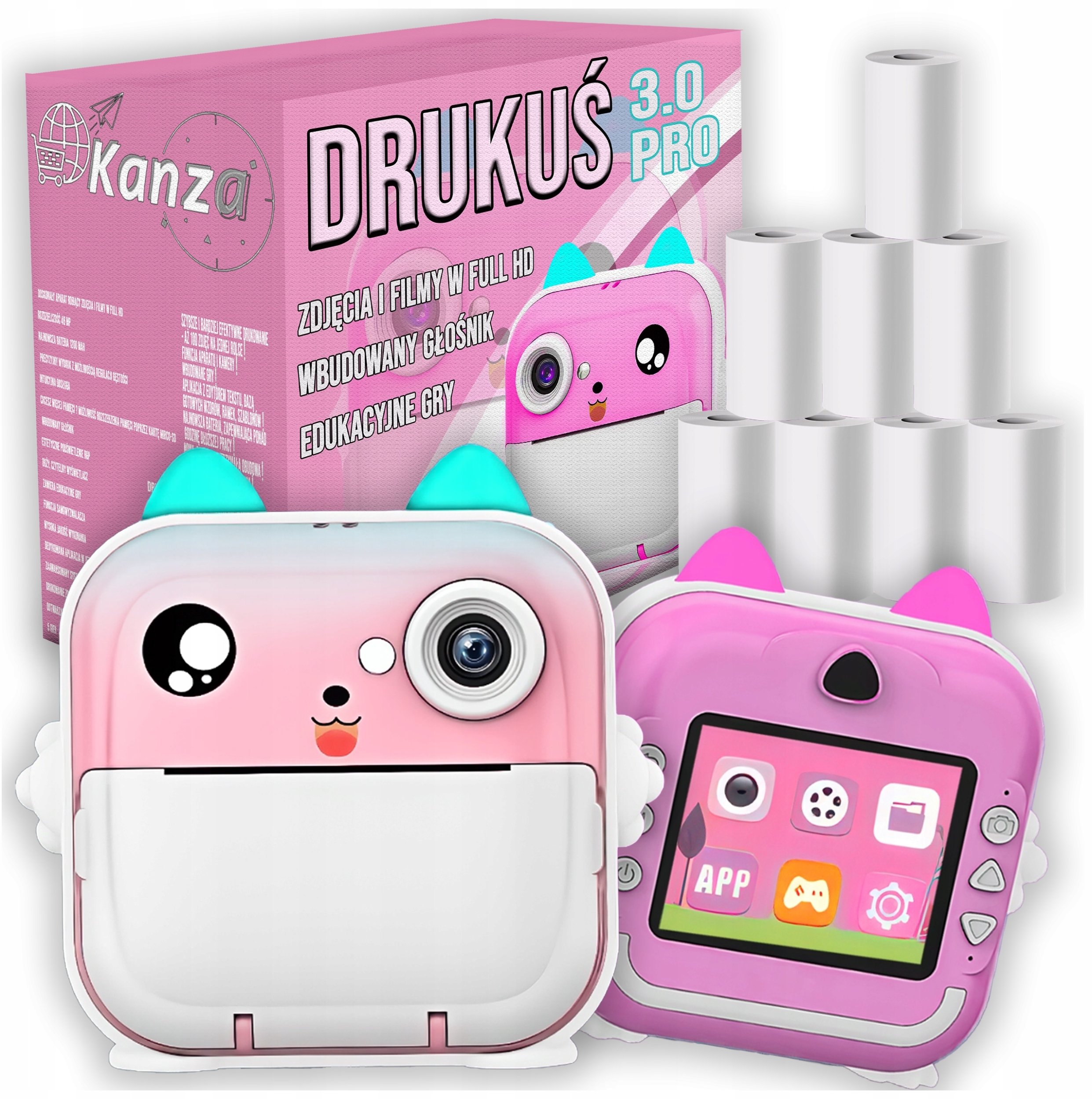 Hitbaits Drukarka drukuś 3.0 różowy 8 rolek KANZA