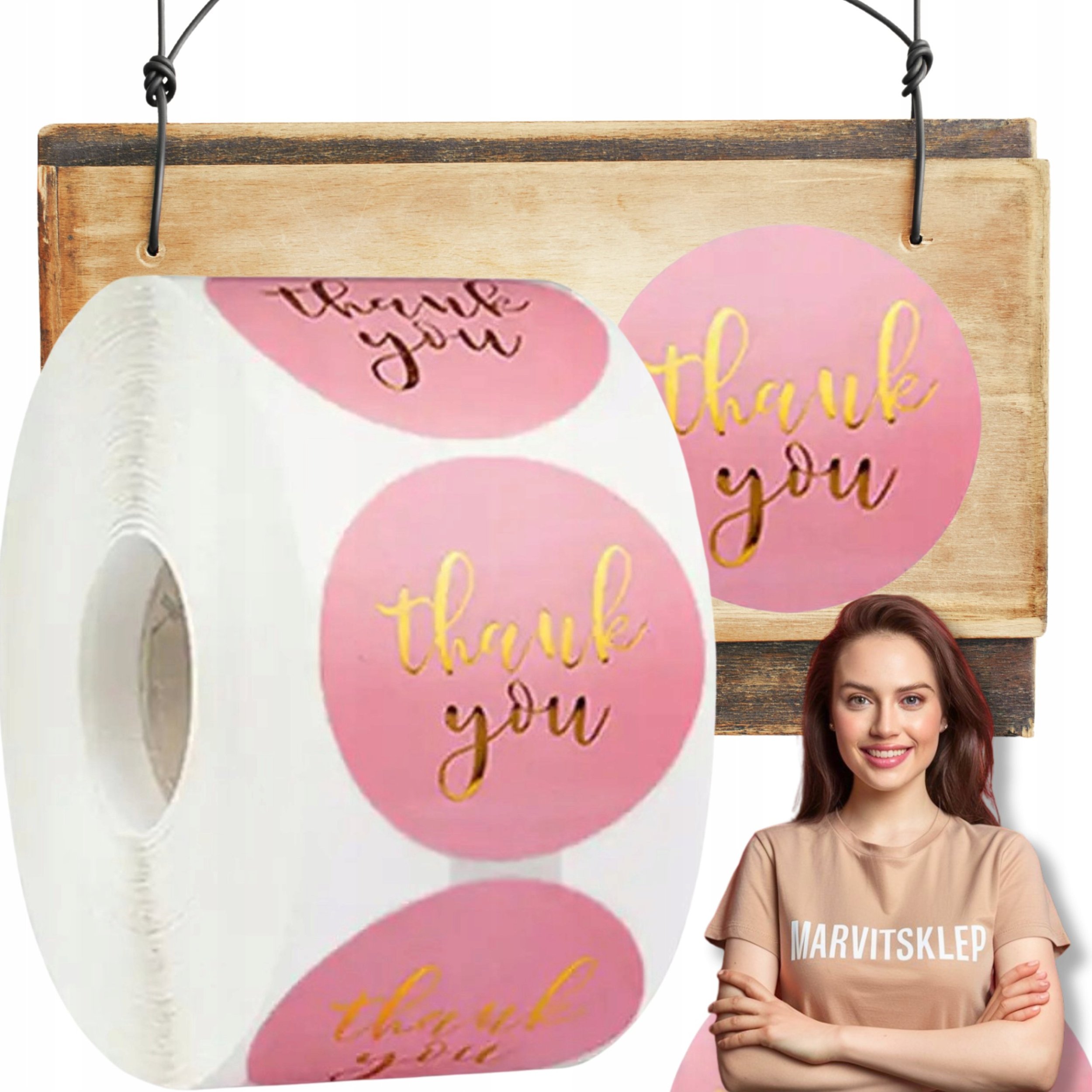 Iteams4Now Naklejki etykiety thank you 1000 szt ozdobne dekoracyjne okrągłe dziękuję
