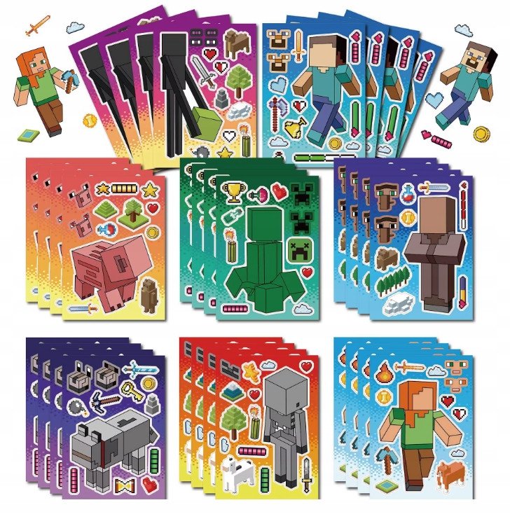 Wyklejanka manualna dla dzieci Minecraft Naklejka Naklejki 16 szt