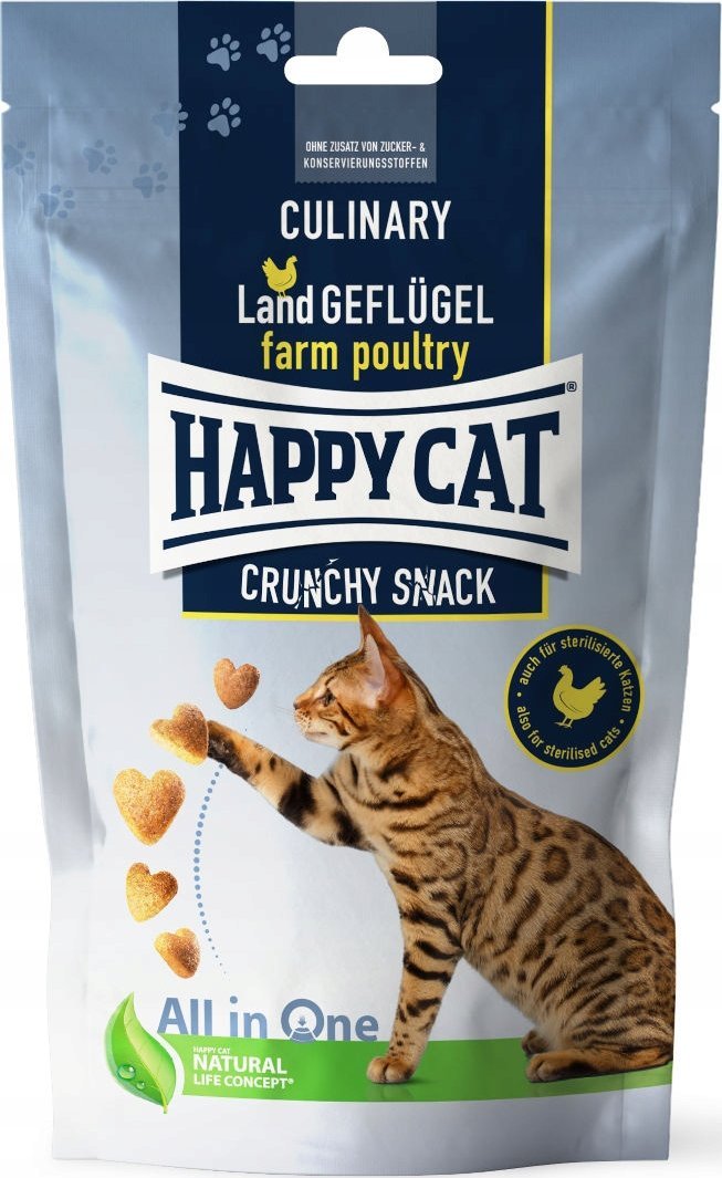 Happy Cat Crunchy Snack farm poultry, przysmak, dla kotów, kurczak i marchew, 70g