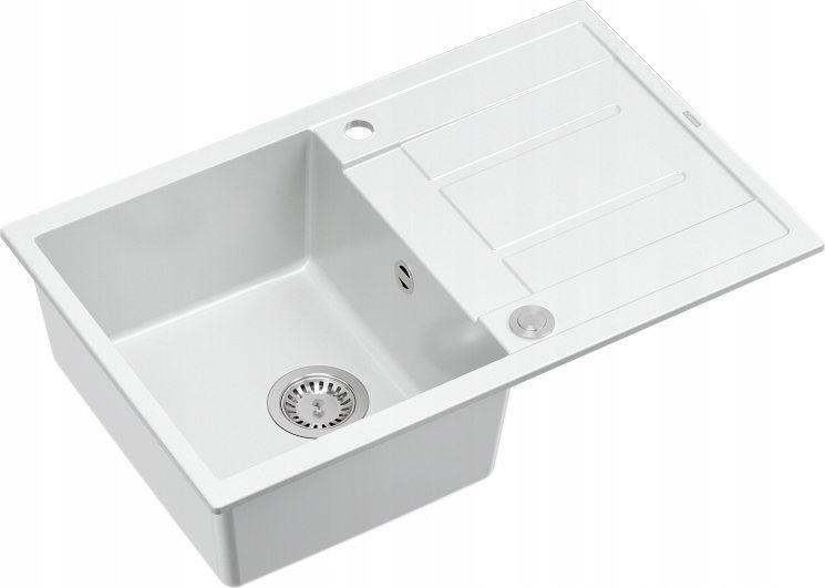 Zlewozmywak GraniteQ MORGAN 111 GraniteQ zlewozmywak snow white z syfonem Push To Open 1-komorowy z/o/ elementy stal szlachetna