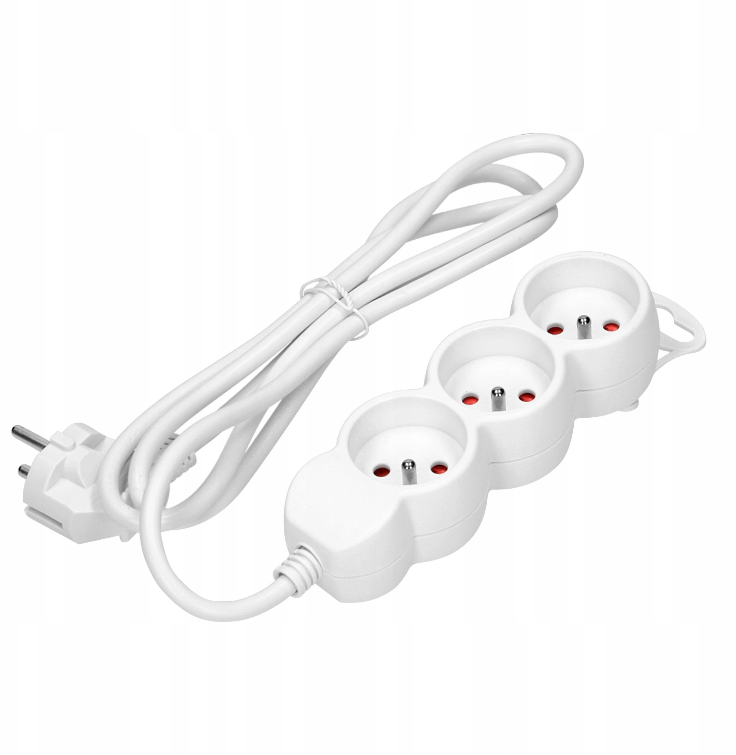 Przedłużacz 3-krotny 2P+Z, 5m H05VV-F 3x1,5mm2, Imax=16A, płaska wtyczka, biały
