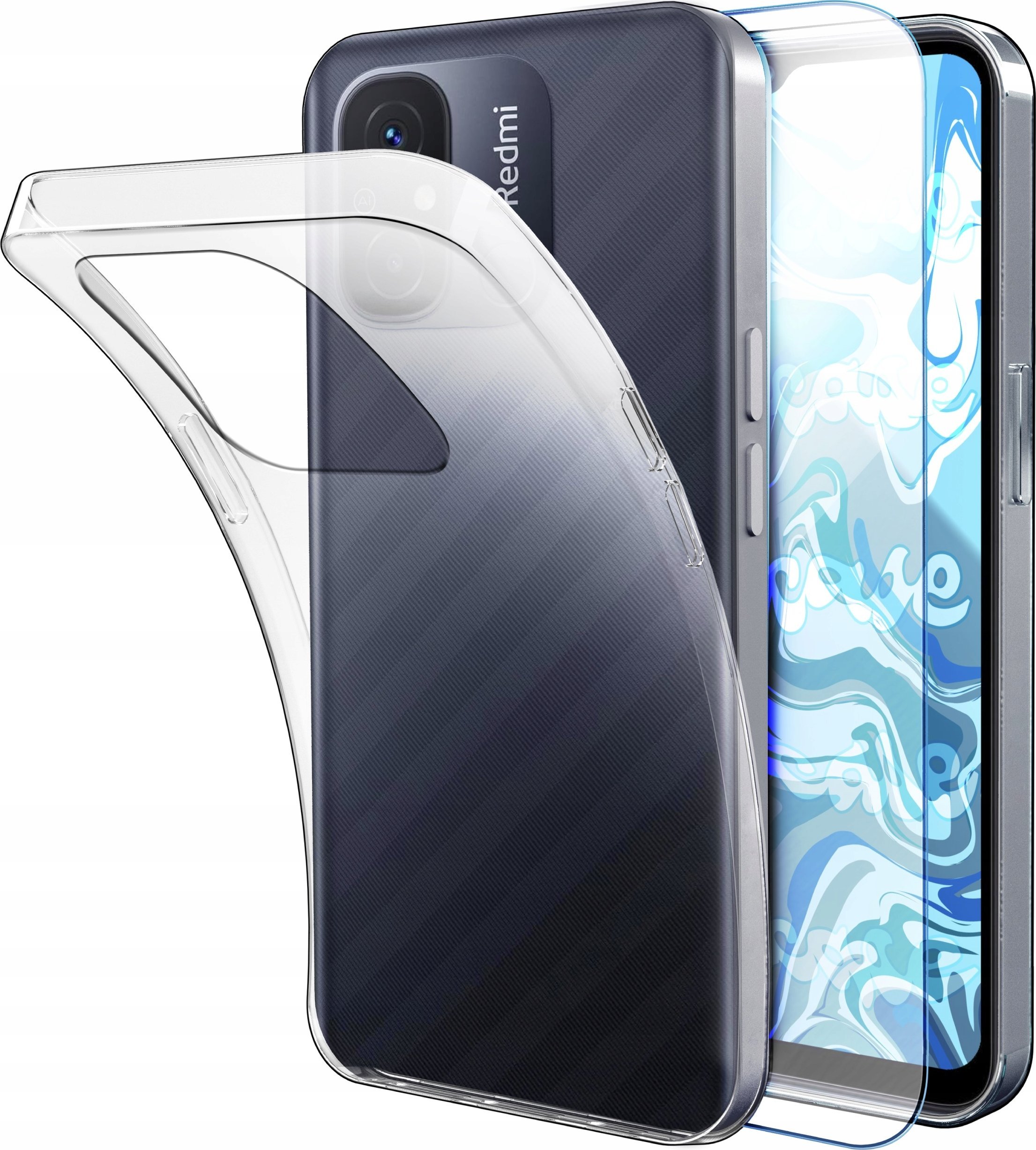 Etui Do Xiaomi Redmi 12C (Przezroczyste, Silikonowe, Ochronne) Szkło 9H