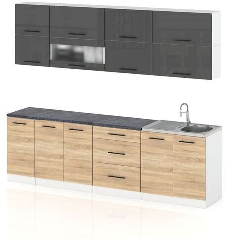 Meble Kuchenne Zestaw Mebli Kuchennych Robo Lux 2.6m Szary Połysk Sonoma